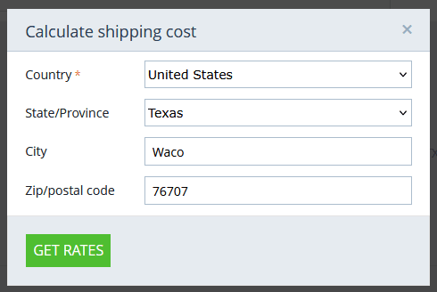 Screenshot of cart - set address