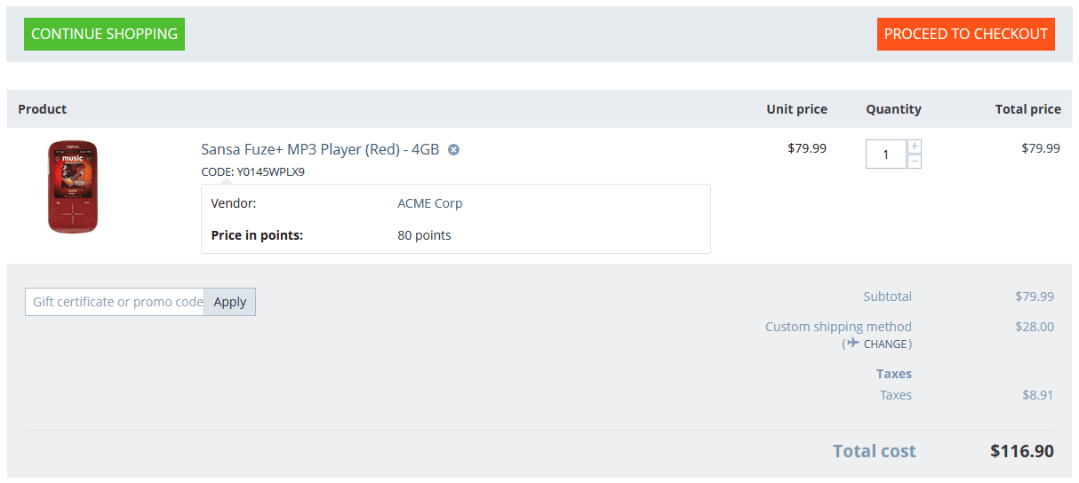 Screenshot of cart page grouped taxes from the Avalara Avatax CS-Cart addon