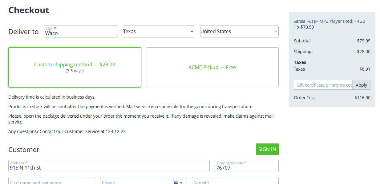 Screenshot of checkout page grouped taxes from the Avalara Avatax CS-Cart addon