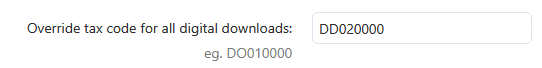Screenshot of the add-on setting for tax code on digital download products with no specific code set on the products themselves