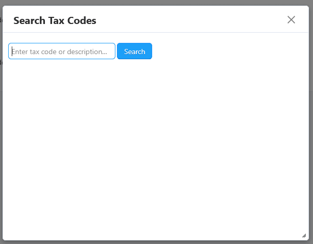 Screenshot of tax code search dialog in the Avalara Avatax CS-Cart addon